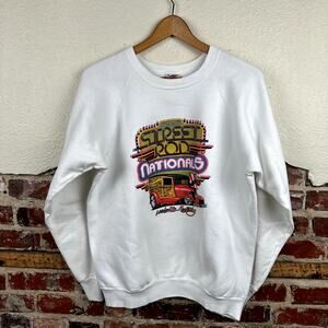 Vintage Car Show Sweatshirt XL White Fleece Crewneck Street Rod Nationals 90s